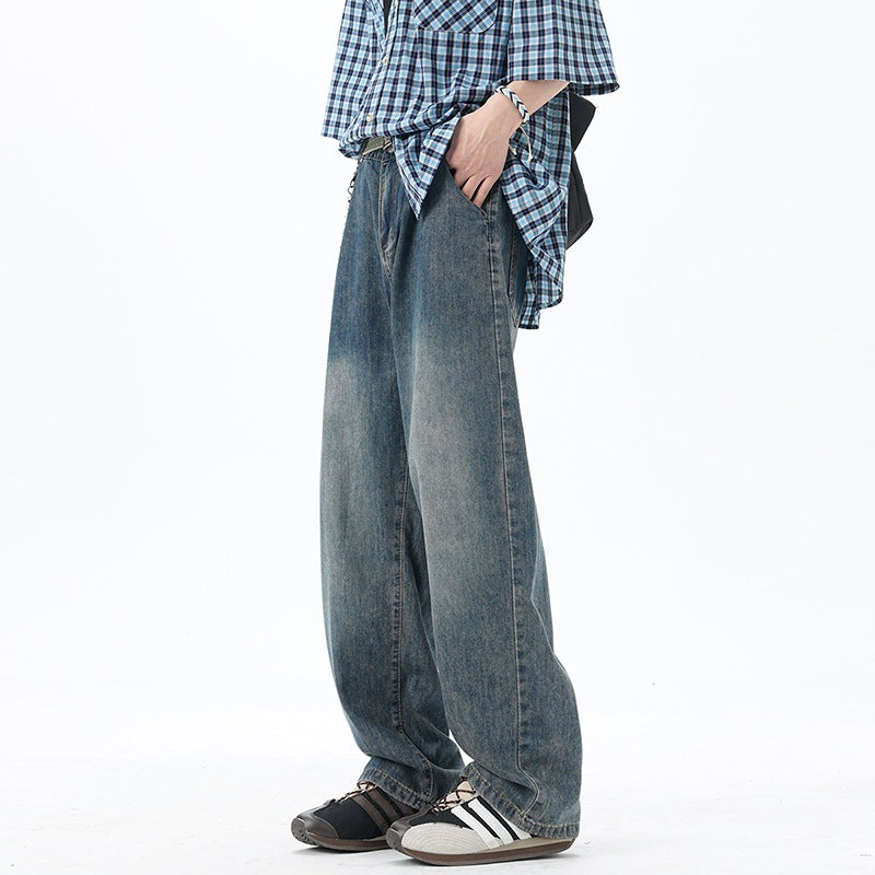 Herren Weite Denim-Jeans mit Vintage-Waschung und tiefem Schritt Nord Taschen