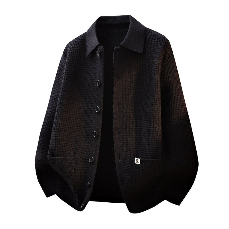 Herren Grobstrukturierte Hemdjacke-Strickcardigan mit Waffelstruktur, Hemdkragen & aufgesetzten Taschen Nord Taschen