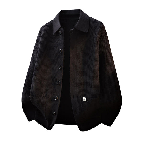 Herren Grobstrukturierte Hemdjacke-Strickcardigan mit Waffelstruktur, Hemdkragen & aufgesetzten Taschen Nord Taschen