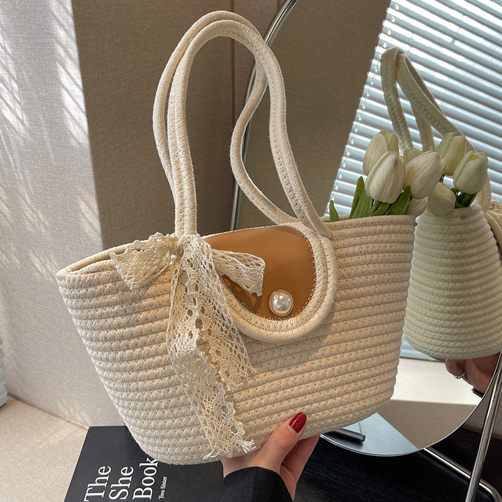 Damen Jute Shopper-Tasche mit dekorativen Details Nord Taschen
