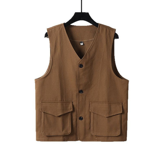 Herren Utility-Weste mit V-Ausschnitt, Knopfleiste und aufgesetzten Klappentaschen Nord Taschen