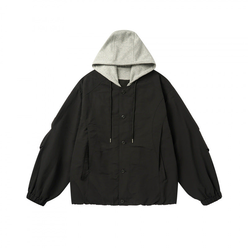 Unisex Oversize Kapuzenjacke im Layering-Look mit kontrastierter Kapuze, Druckknopfleiste und elastischem Saum Nord Taschen