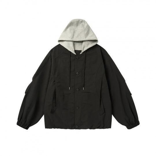 Unisex Oversize Kapuzenjacke im Layering-Look mit kontrastierter Kapuze, Druckknopfleiste und elastischem Saum Nord Taschen