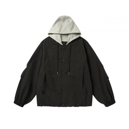 Unisex Oversize Kapuzenjacke im Layering-Look mit kontrastierter Kapuze, Druckknopfleiste und elastischem Saum Nord Taschen