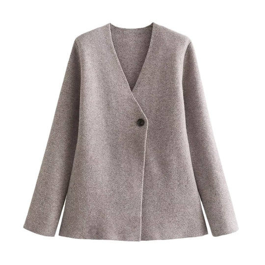 Damen Taillierter Peplum-Blazer-Mantel mit figurformender Silhouette und Ein-Knopf-Verschluss Nord Taschen