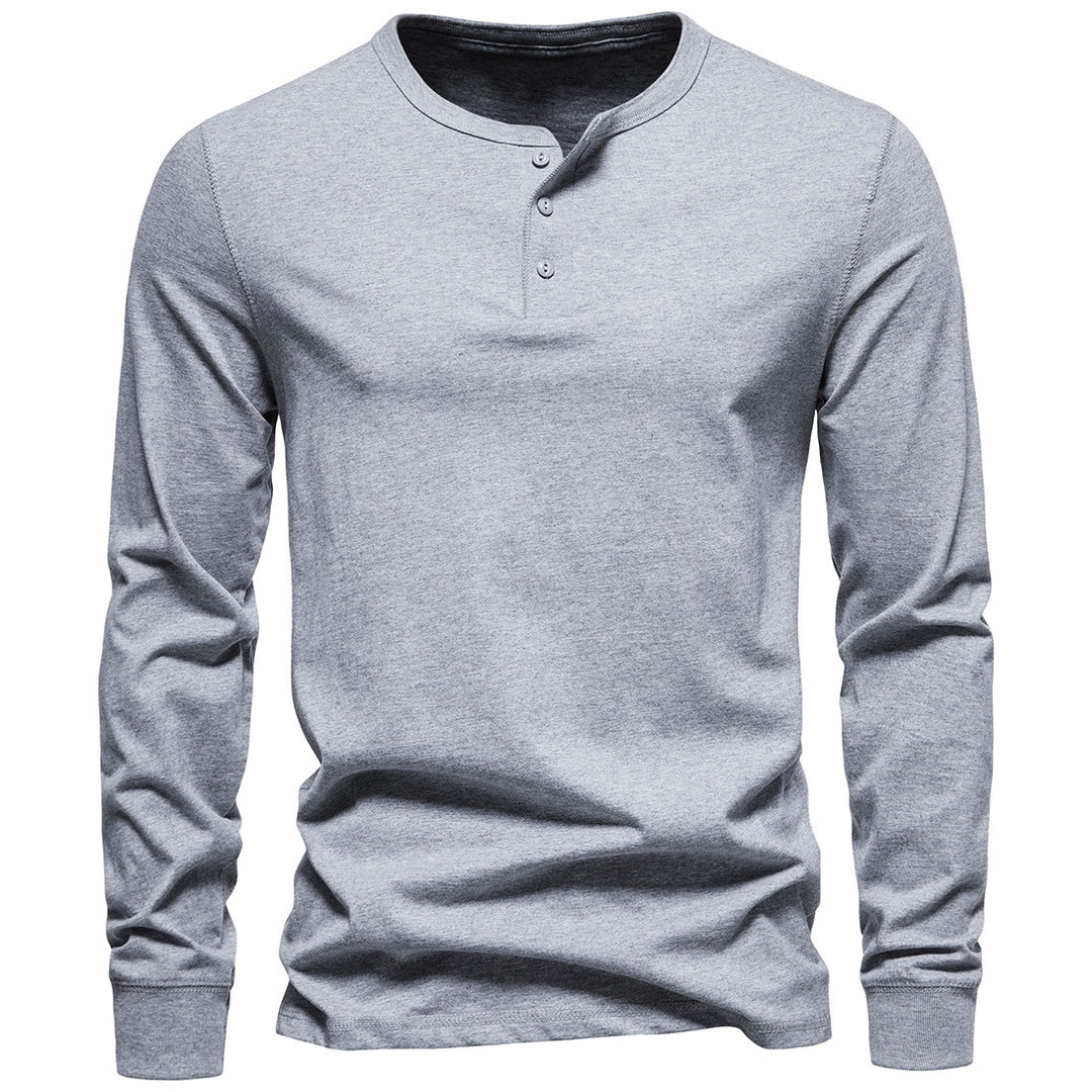 Herren Langärmliges Henley‑Shirt aus Baumwollmix mit dreifacher Knopfleiste und schmaler Silhouette Nord Taschen