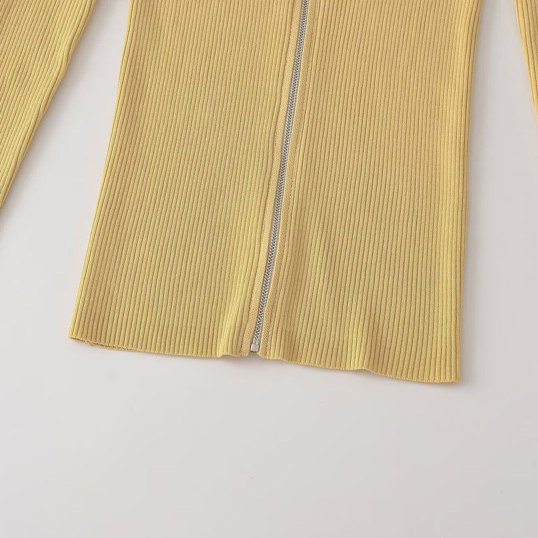 Damen Gerippter Feinstrick-Cardigan mit durchgehendem Reißverschluss und Stehkragen Nord Taschen