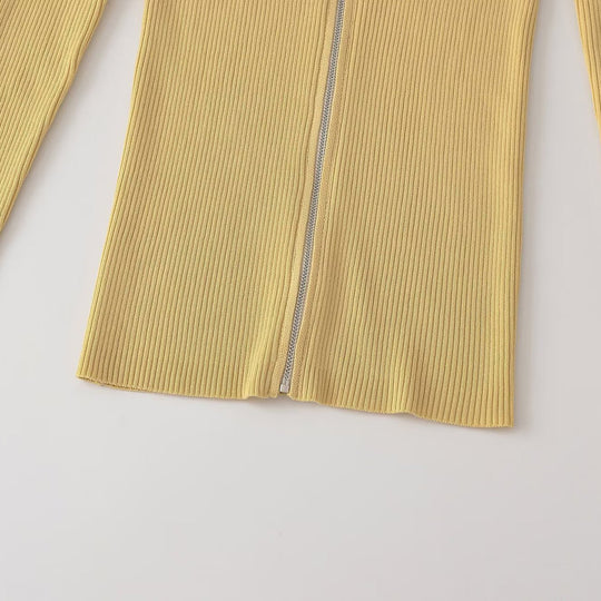 Damen Gerippter Feinstrick-Cardigan mit durchgehendem Reißverschluss und Stehkragen Nord Taschen