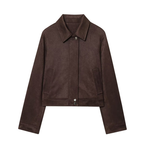 Damen 30+ kurz geschnittene Veloursjacke im Blousonstil mit Hemdkragen und verdeckter Druckknopfleiste Nord Taschen
