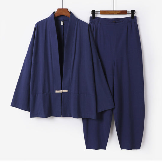 Herren Zen-Relax-Set mit offener Kimono-Jacke, dekorativem Knebelverschluss und tapered Harem-Joggpants Nord Taschen