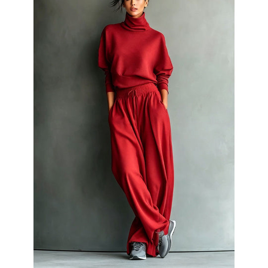 Damen Strick-Loungewear-Set mit Rollkragenpullover und Oversize-Palazzohose Nord Taschen