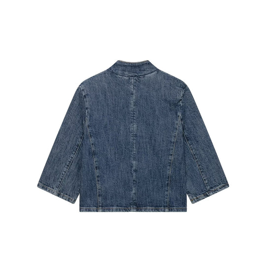 Damen Cropped Denim Cape‑Jacke mit Stehkragen, kastiger Silhouette und 3/4‑Ärmeln Nord Taschen