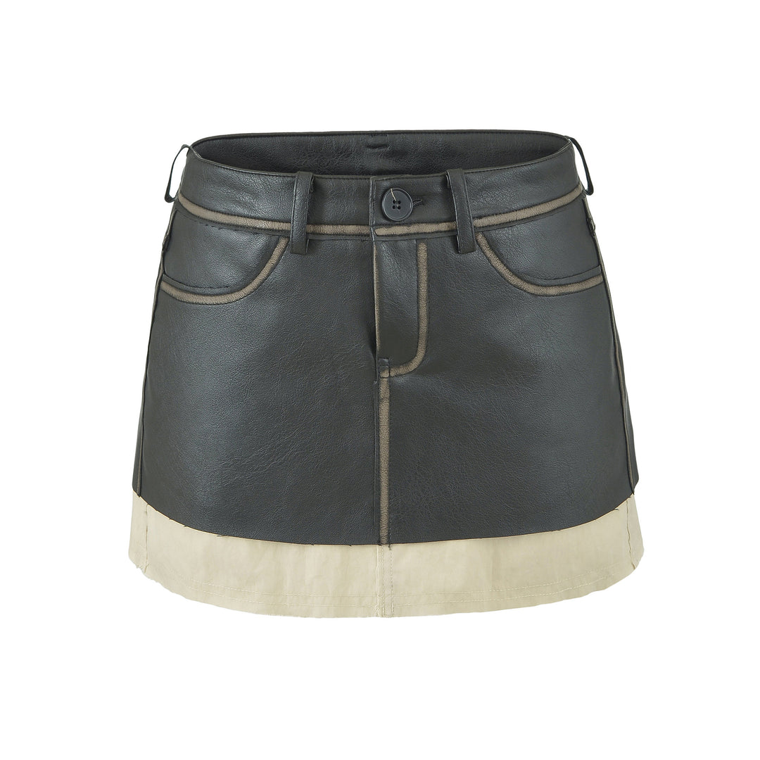 Damen Hochtaillierter Lederoptik-Minirock mit Ziernähten und Gürtelschlaufen Nord Taschen