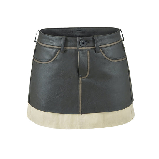 Damen Hochtaillierter Lederoptik-Minirock mit Ziernähten und Gürtelschlaufen Nord Taschen