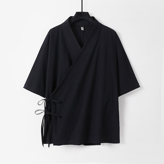 Damen Wickel-Kimono-Oberteil mit kurzen Ärmeln und Seitenschnürung Nord Taschen