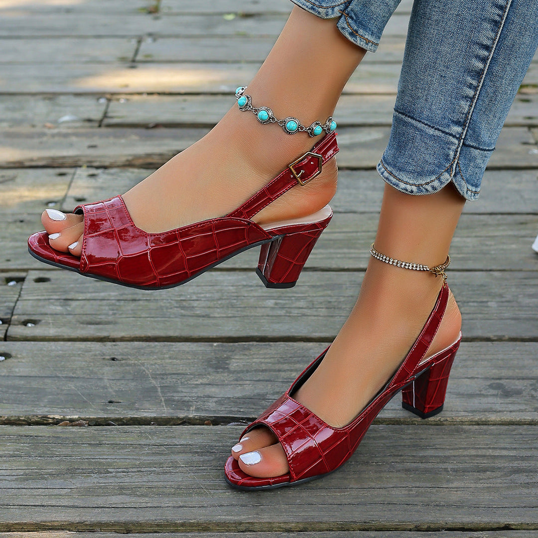Damen Elegante Sling-Pumps mit modischem Krokodilleder-Design und komfortablem Blockabsatz
