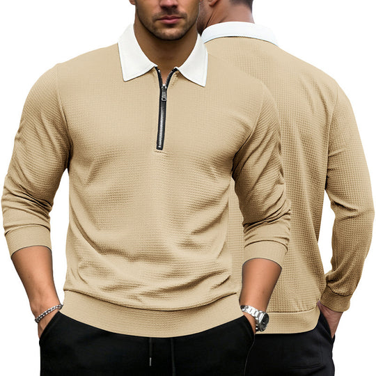 Herren Elegantes Waffelstruktur-Poloshirt mit Halbzip und Kontrastkragen Nord Taschen