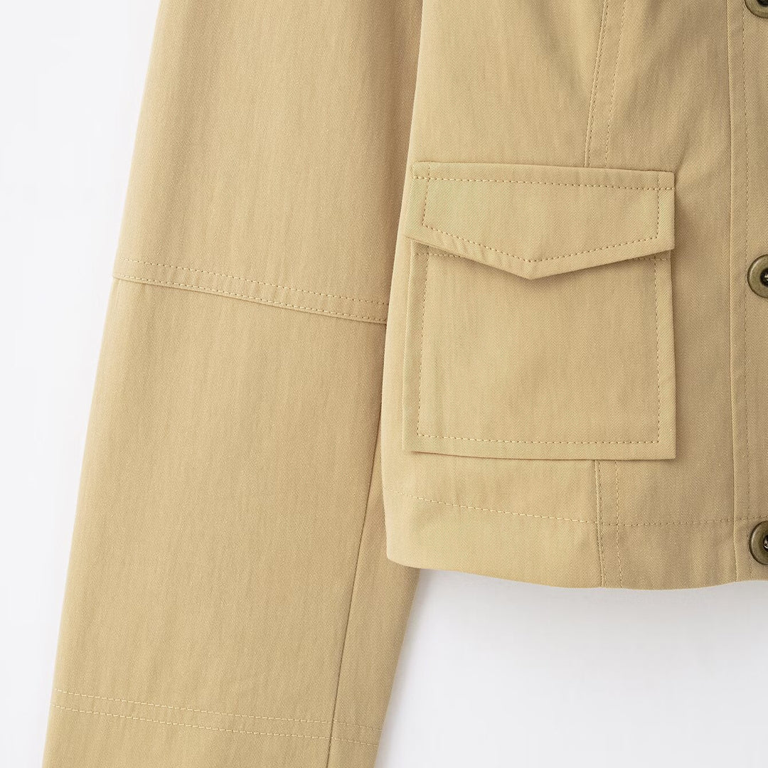 Damen Kurzer Doppelreihiger Field‑Blouson im Utility‑Stil mit Stehkragen Nord Taschen
