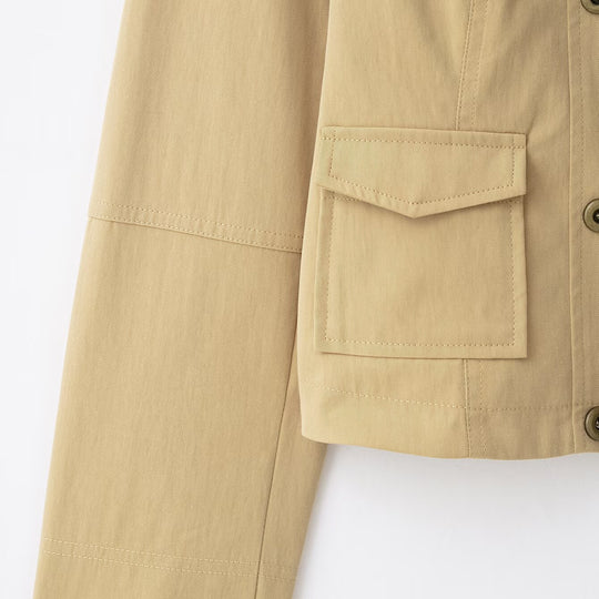 Damen Kurzer Doppelreihiger Field‑Blouson im Utility‑Stil mit Stehkragen Nord Taschen