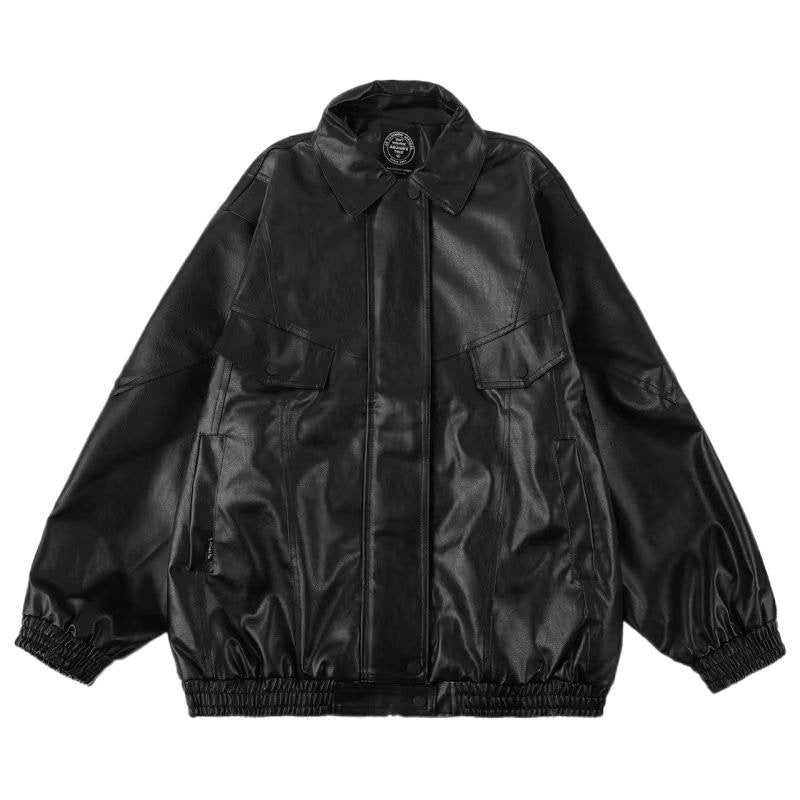 Herren Oversized Kunstleder Bomberjacke mit Pattentaschen Nord Taschen