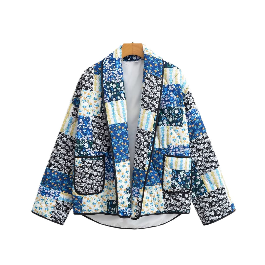 Damen Gesteppte Patchwork-Quiltjacke mit Kontrastpaspel und aufgesetzten Taschen Nord Taschen