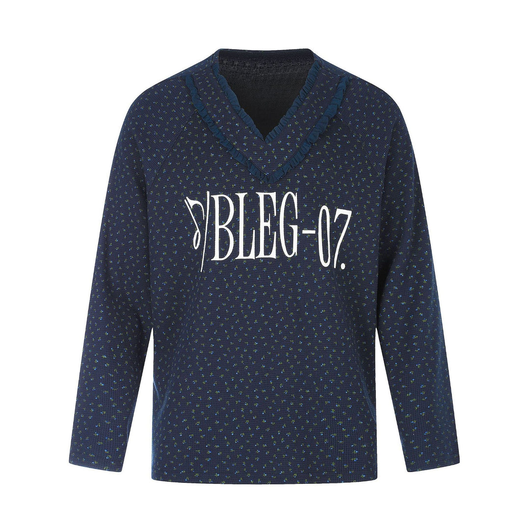 Damen Feinstruktur V‑Ausschnitt Strickpullover mit Rüschenkragen Nord Taschen