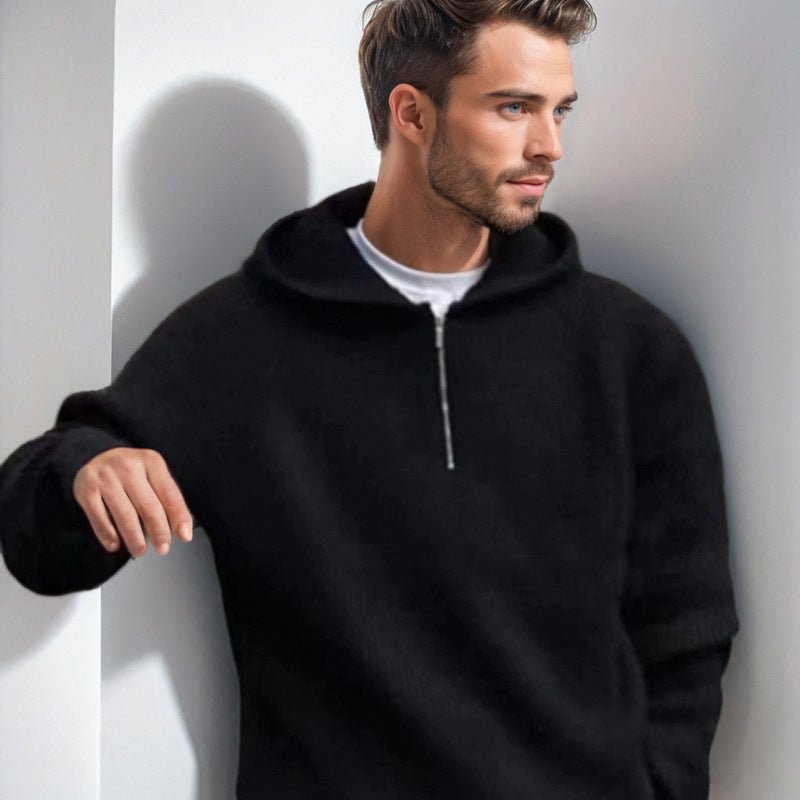 Herren Kapuzen-Halbzip-Pullover aus weichem Strukturstrick Nord Taschen