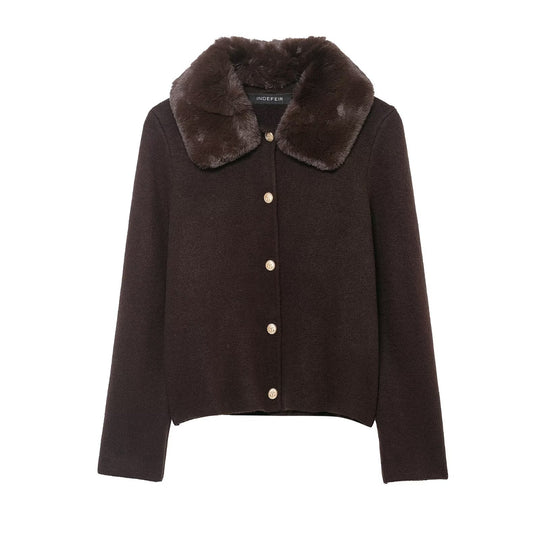 Damen Kurzgeschnittener Strickcardigan mit abnehmbarem Faux‑Fur‑Kragen Nord Taschen
