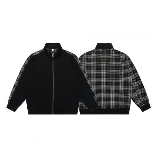 Unisex Kurz geschnittene Zip-Jacke im Boxy-Style mit Karo-Ärmeltape und Stehkragen Nord Taschen