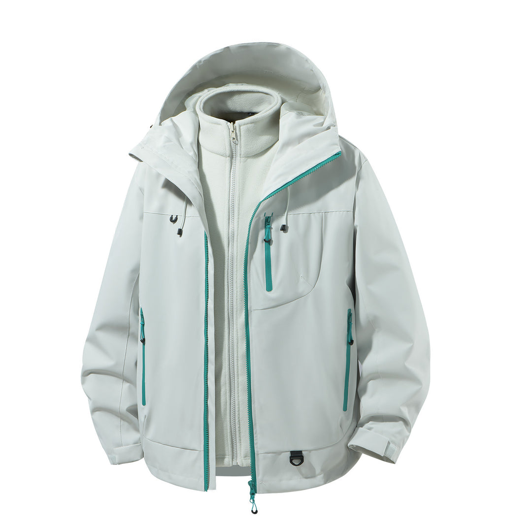 Herren zweiteiliger wasserdichter Softshell-Parka mit herausnehmbarer Fleece-Innenjacke, verstellbarer Kapuze und Multifunktions-Taschen Nord Taschen