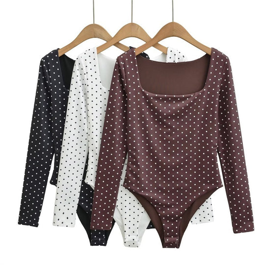 Damen Langärmeliger Body mit quadratischem Ausschnitt und Pünktchenprint Nord Taschen