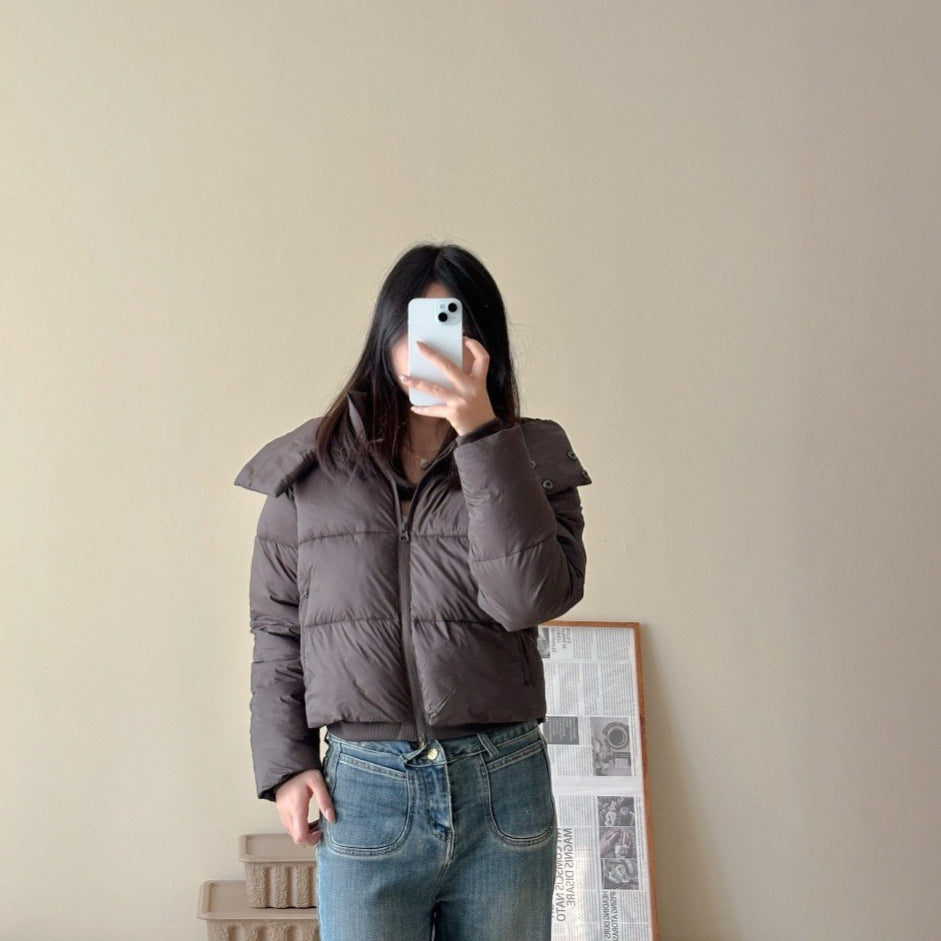 Damen Kurze Stepp-Cropped-Jacke mit breitem Umlegekragen Nord Taschen
