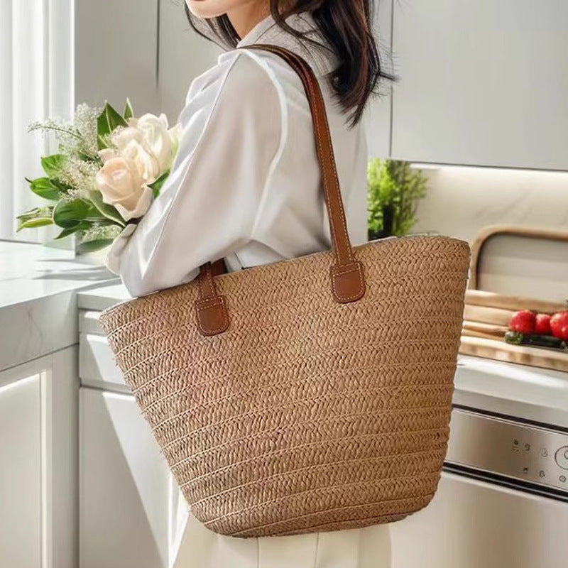 Damen Shopper-Tasche aus hochwertigem geflochtenem Material mit eleganten Lederakzenten Nord Taschen