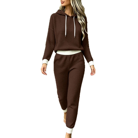 Damen Waffel-Struktur Lounge-Set mit Kapuzenpullover und Slim-Jogginghose Nord Taschen