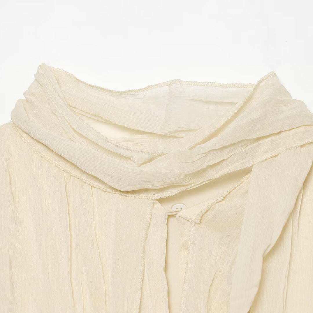 Damen Geraffte Crinkle-Bluse mit Schlauchkragen, Ballonärmeln und gedrehtem Saum Nord Taschen