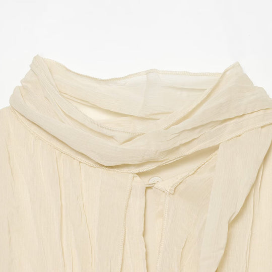 Damen Geraffte Crinkle-Bluse mit Schlauchkragen, Ballonärmeln und gedrehtem Saum Nord Taschen