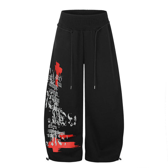 Damen Extraweite Balloon-Palazzo-Sweathose mit geripptem Komfortbund, Kordelzug und typografischem Gothic-Print Nord Taschen