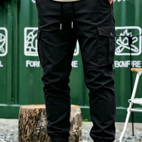 Herren Kordelzug-Cargohose im Joggerstil mit elastischen Bündchen & Mehrfachtaschen Nord Taschen