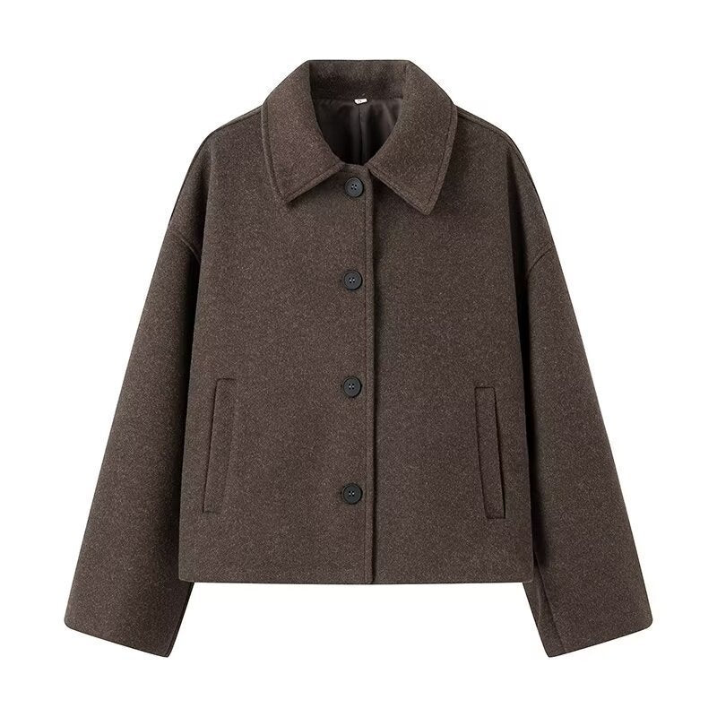Damen Kurzjacke im Boxy‑Schnitt aus Wollmix mit Hemdkragen und Eingrifftaschen Nord Taschen