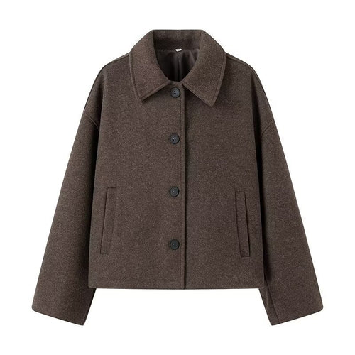 Damen Kurzjacke im Boxy‑Schnitt aus Wollmix mit Hemdkragen und Eingrifftaschen Nord Taschen