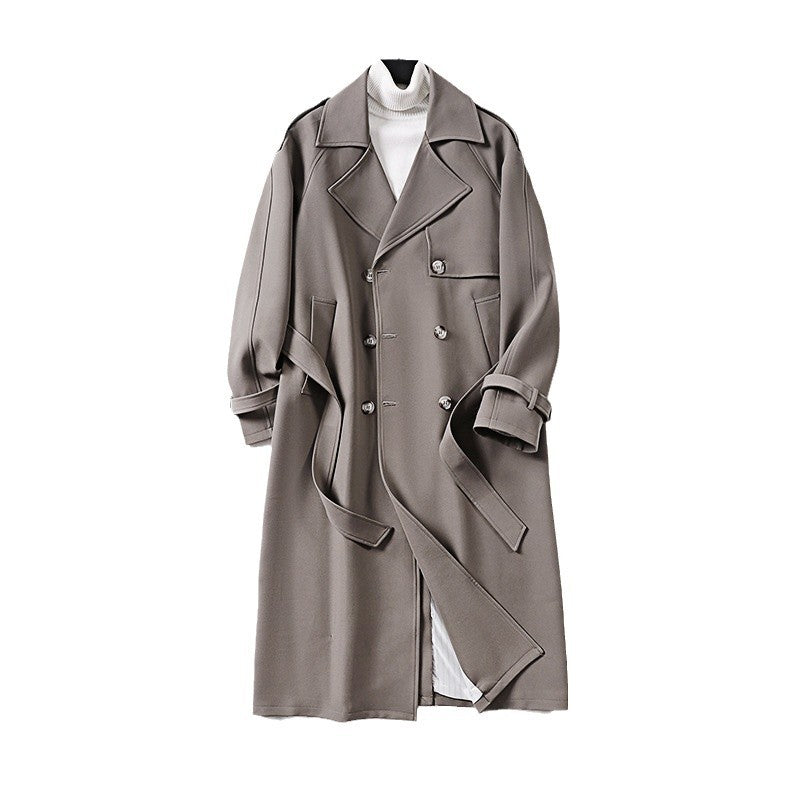 Damen Eleganter Maxi-Trenchcoat aus Wollmischung mit weitem Schalkragen und Bindegürtel Nord Taschen
