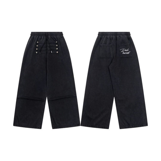 Damen Weite Culotte-Hose mit hohem Gummibund, Kordelzug und dekorativer Knopfblende Nord Taschen