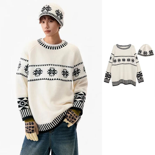 Damen Gemütlicher Grobstrickpullover mit Wintermotiv Nord Taschen
