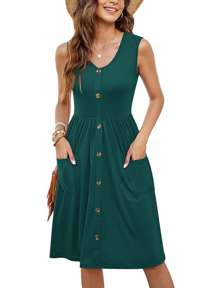 Damen Knielanges Sommerkleid mit Knopfdetails und praktischen Taschen