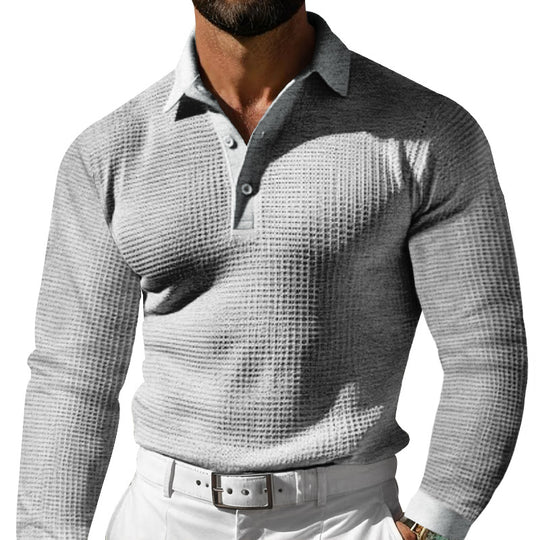 Herren Waffelstruktur-Poloshirt mit Langarm, Slim-Fit und Kentkragen Nord Taschen