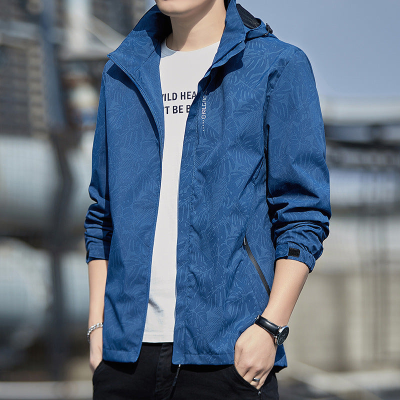 Herren leichte Kapuzen-Windjacke mit floralem Alloverprint, wasserabweisender Shell und elastischen Bündchen Nord Taschen
