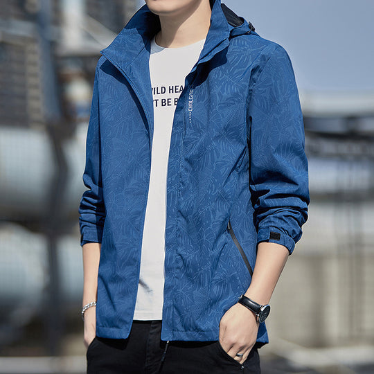 Herren leichte Kapuzen-Windjacke mit floralem Alloverprint, wasserabweisender Shell und elastischen Bündchen Nord Taschen