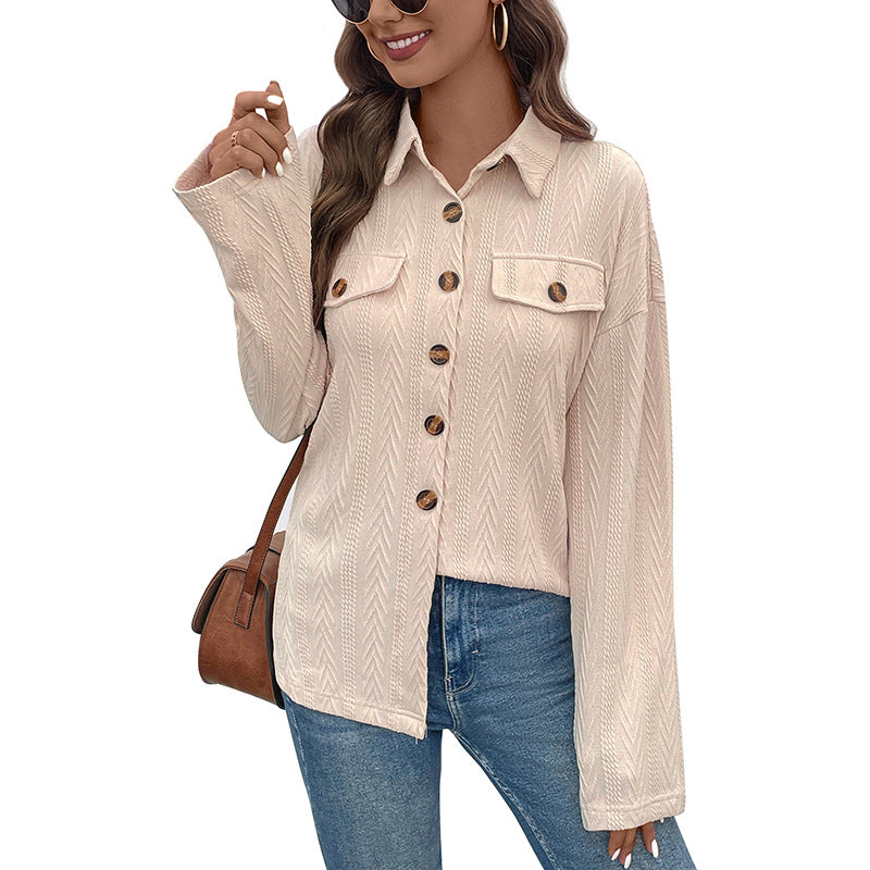 Damen Texturierte Overshirt‑Jacke mit Zickzack‑Struktur, Brusttaschen und lockerem Schnitt Nord Taschen