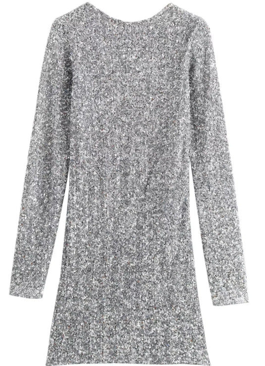 Damen Glitzerndes Pailletten-Minikleid mit langen Ärmeln und schmaler Silhouette Nord Taschen