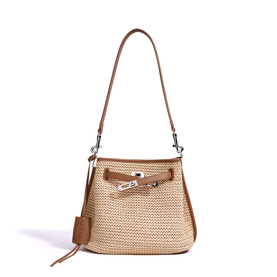 Damen Bucket-Tasche aus geflochtenem Material mit Lederakzenten Nord Taschen